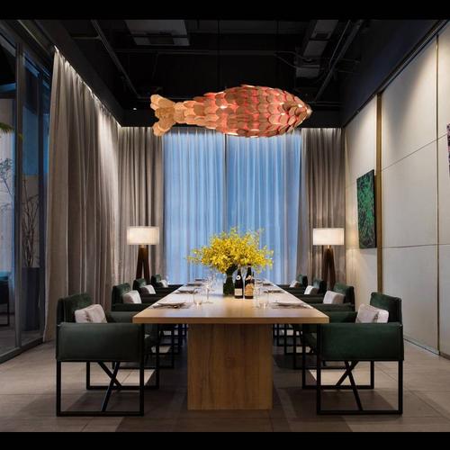 新中式鱼形吊灯餐厅火锅店复古装饰艺术鲤鱼木艺工程吊灯日式灯具